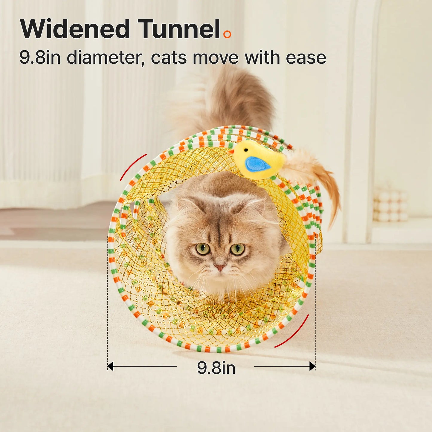 Potaroma Collapsible Spiral Tunnel Cat Toy with Feather and Bell for Indoor Cats, 20 Inches Unfolded