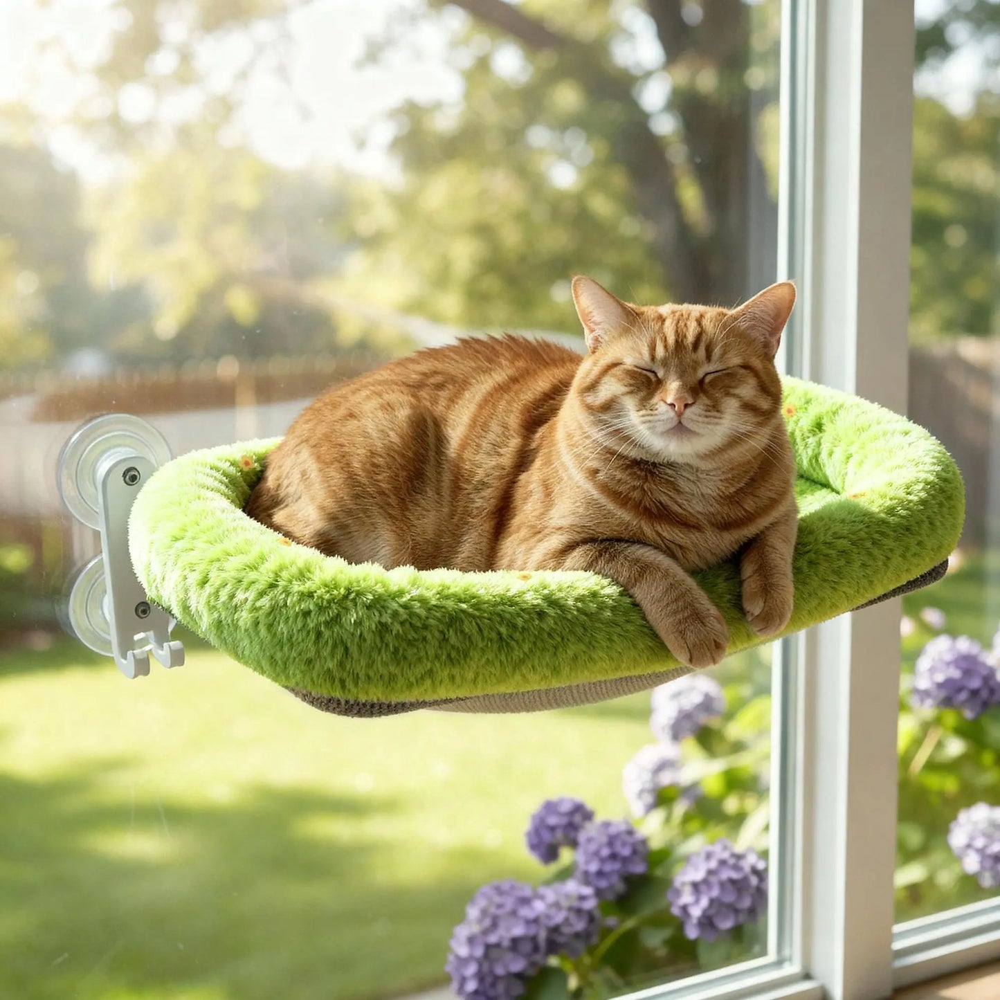Folding Window Cat Hammock - Cordless, Machine Washable Bed with Sturdy Metal Frame and Strong Suction Cups for Cats and Small Dogs