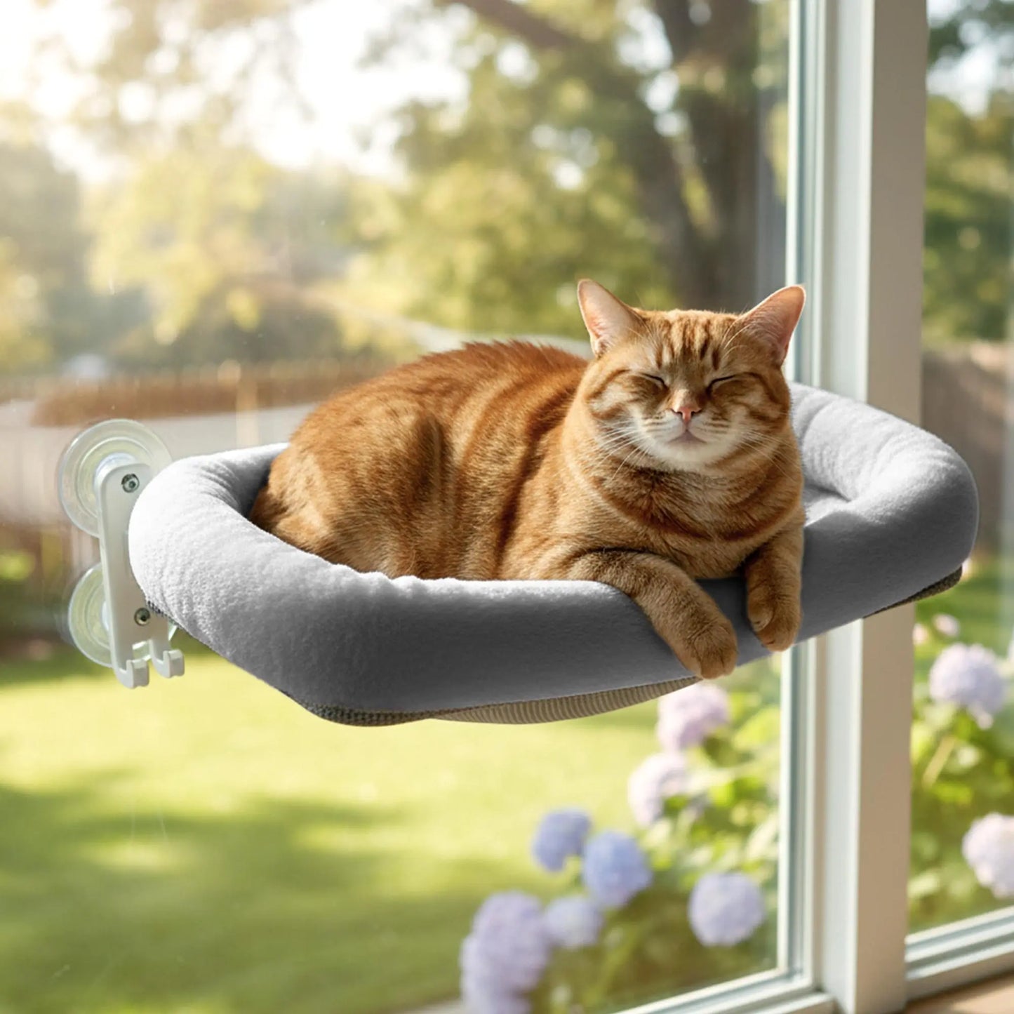 Folding Window Cat Hammock - Cordless, Machine Washable Bed with Sturdy Metal Frame and Strong Suction Cups for Cats and Small Dogs
