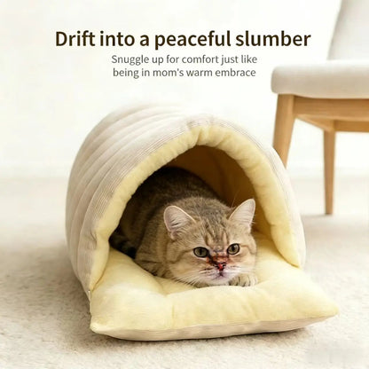 Winter Cat Nest Semi-Enclosed Warm Home Pet Nest Cozy Indoor Cat House with Ultra-Soft Plush Fabric & Superior Heat Retention for All Cat Sizes
