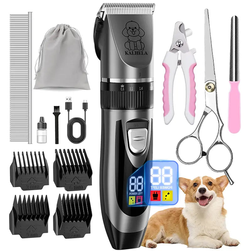 KALHELA Dog Clippers Low Noise LCD Digital Display Quiet Grooming Kit Rechargeable Cordless Pet Hair Clipper Trimmer Shaver for Small & Large Dogs Cats Animals Whisper-Quiet Ultra-Quiet Low Vibration Tech