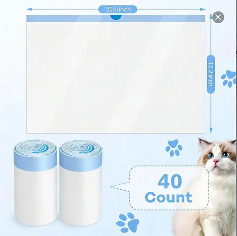 Durable Drawstring Cat Litter Bags - 40 Count Heavy-Duty Leak-Resistant Liners for Automatic Self-Cleaning Litter Boxes