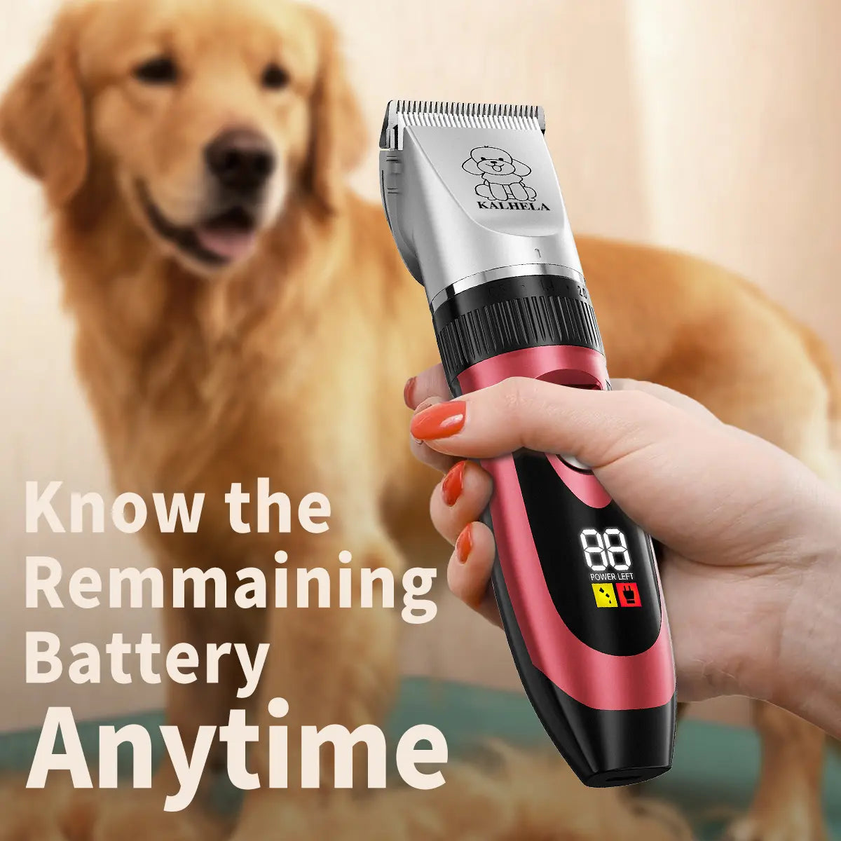 KALHELA Dog Clippers Low Noise LCD Digital Display Quiet Grooming Kit Rechargeable Cordless Pet Hair Clipper Trimmer Shaver for Small & Large Dogs Cats Animals Whisper-Quiet Ultra-Quiet Low Vibration Tech