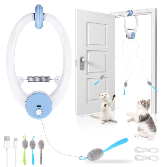 Interactive Electric Flying Bird Feather Wand Toy for Indoor Cats - Enrichment Toy for Kittens and Adult Cats - Light Blue