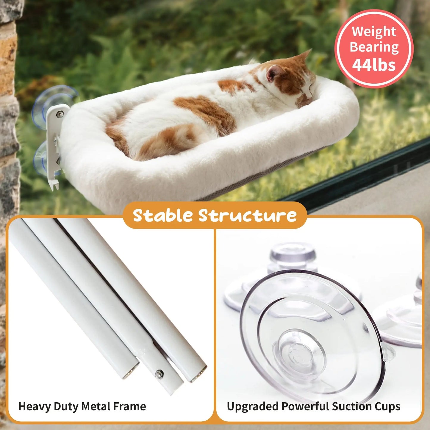 Folding Window Cat Hammock - Cordless, Machine Washable Bed with Sturdy Metal Frame and Strong Suction Cups for Cats and Small Dogs