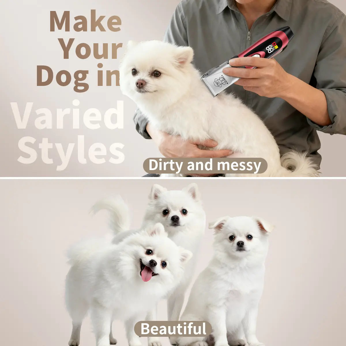 KALHELA Dog Clippers Low Noise LCD Digital Display Quiet Grooming Kit Rechargeable Cordless Pet Hair Clipper Trimmer Shaver for Small & Large Dogs Cats Animals Whisper-Quiet Ultra-Quiet Low Vibration Tech