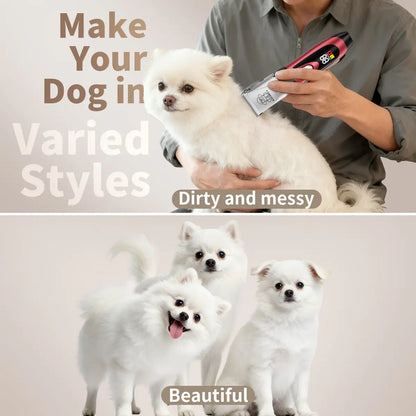 KALHELA Dog Clippers Low Noise LCD Digital Display Quiet Grooming Kit Rechargeable Cordless Pet Hair Clipper Trimmer Shaver for Small & Large Dogs Cats Animals Whisper-Quiet Ultra-Quiet Low Vibration Tech
