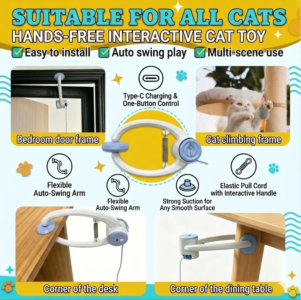 Interactive Electric Flying Bird Feather Wand Toy for Indoor Cats - Enrichment Toy for Kittens and Adult Cats - Light Blue
