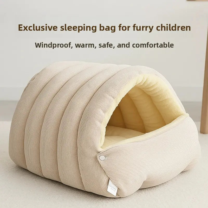 Winter Cat Nest Semi-Enclosed Warm Home Pet Nest Cozy Indoor Cat House with Ultra-Soft Plush Fabric & Superior Heat Retention for All Cat Sizes