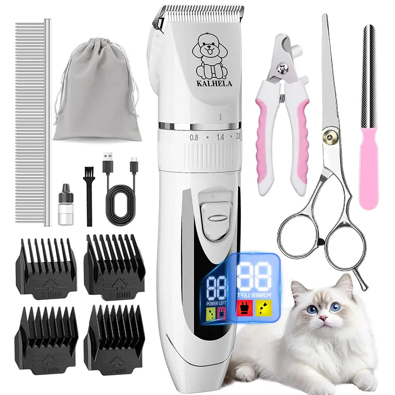 KALHELA Dog Clippers Low Noise LCD Digital Display Quiet Grooming Kit Rechargeable Cordless Pet Hair Clipper Trimmer Shaver for Small & Large Dogs Cats Animals Whisper-Quiet Ultra-Quiet Low Vibration Tech