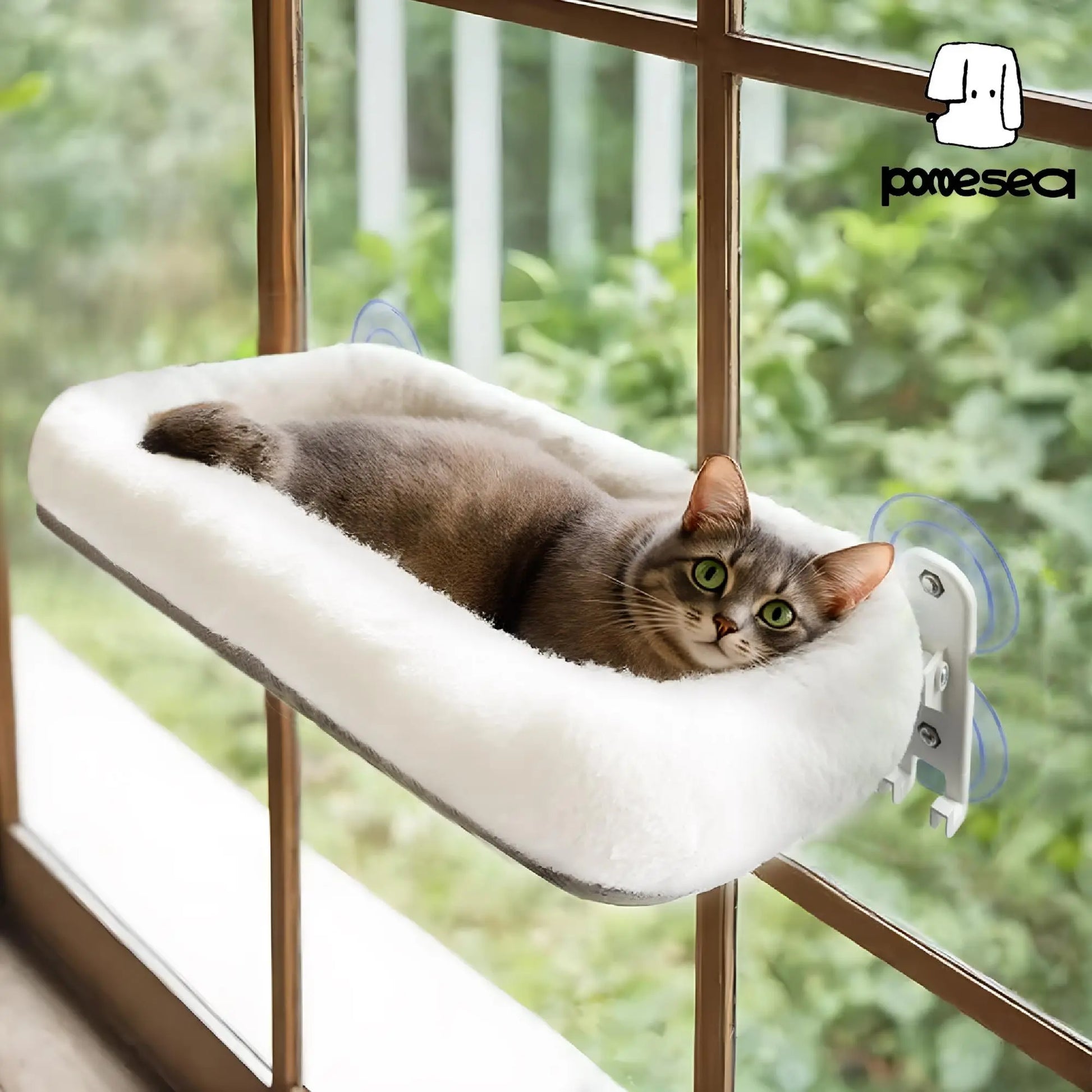 Folding Window Cat Hammock - Cordless, Machine Washable Bed with Sturdy Metal Frame and Strong Suction Cups for Cats and Small Dogs