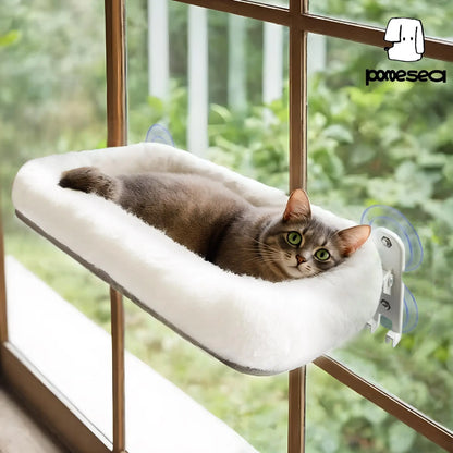 Folding Window Cat Hammock - Cordless, Machine Washable Bed with Sturdy Metal Frame and Strong Suction Cups for Cats and Small Dogs