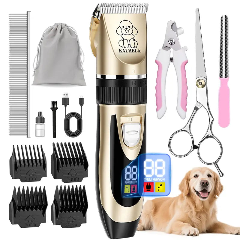 KALHELA Dog Clippers Low Noise LCD Digital Display Quiet Grooming Kit Rechargeable Cordless Pet Hair Clipper Trimmer Shaver for Small & Large Dogs Cats Animals Whisper-Quiet Ultra-Quiet Low Vibration Tech