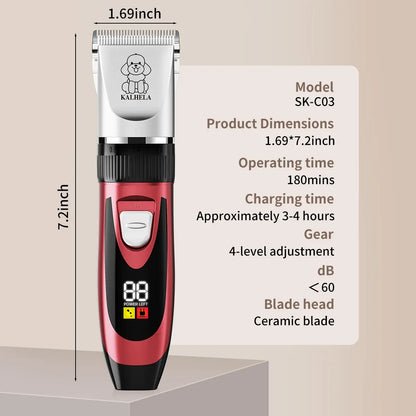 KALHELA Dog Clippers Low Noise LCD Digital Display Quiet Grooming Kit Rechargeable Cordless Pet Hair Clipper Trimmer Shaver for Small & Large Dogs Cats Animals Whisper-Quiet Ultra-Quiet Low Vibration Tech