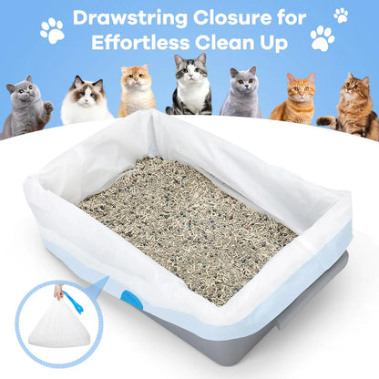 Durable Drawstring Cat Litter Bags - 40 Count Heavy-Duty Leak-Resistant Liners for Automatic Self-Cleaning Litter Boxes