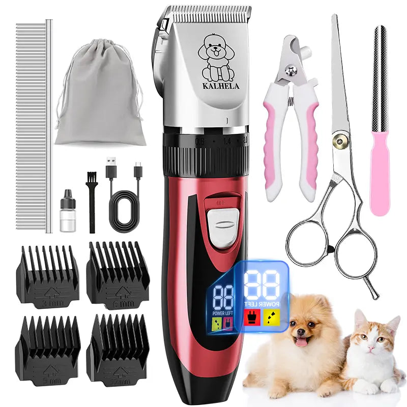 KALHELA Dog Clippers Low Noise LCD Digital Display Quiet Grooming Kit Rechargeable Cordless Pet Hair Clipper Trimmer Shaver for Small & Large Dogs Cats Animals Whisper-Quiet Ultra-Quiet Low Vibration Tech